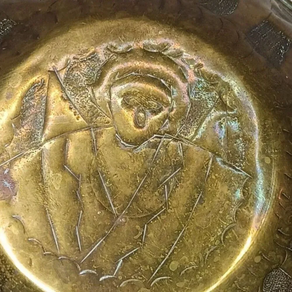 Vintage Hammered Brass Alms Finger Bowl Or Trinket Dish Embossed Designs 5